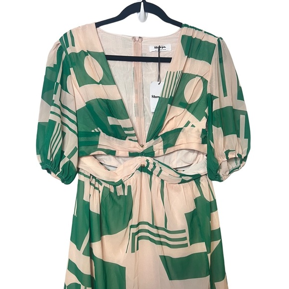 Showpo Lindsey Midi Dress- Side Cut Plunge Neck and Puff Sleeve Size US 8 - Picture 5 of 7